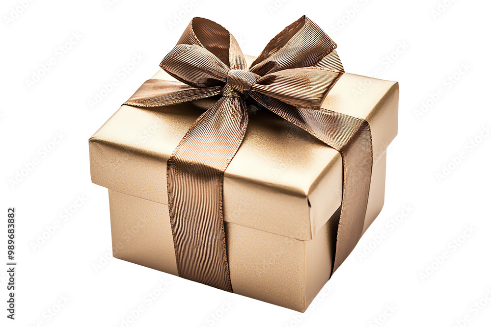 Elegant Gold Gift Box with Matching Ribbon and Bow, Perfect for Special Occasions, Holidays, and Anniversaries, Isolated on Transparent Background Elegant Gold Gift Box with Matching Ribbon and Bow, Perfect for Special Occasions, Holidays, and Anniversaries, Isolated on Transparent Background