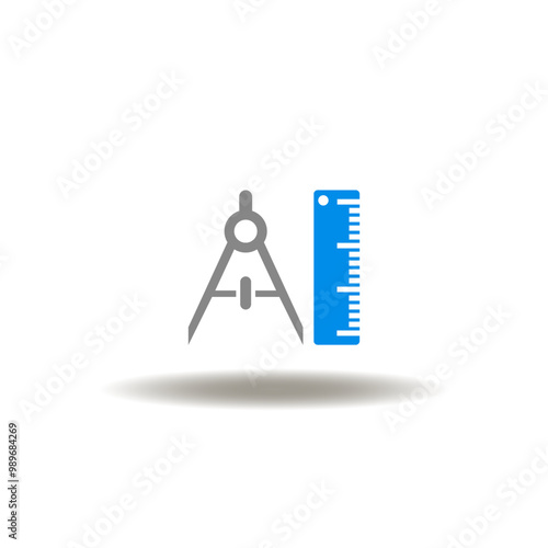 Vector illustration of compass and ruler. Symbol of geometry mathematics. Icon of measurement, accuracy, engineering.