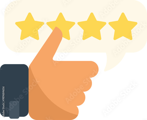 Hand giving five star feedback rating with thumbs up, concept of customer satisfaction and positive review