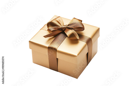 Elegant Gold Gift Box with Matching Ribbon and Bow, Perfect for Special Occasions, Holidays, and Anniversaries, Isolated on Transparent Background