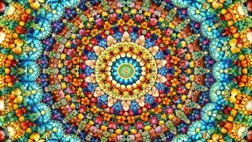 A kaleidoscope mosaic of interchanging bright and dark colors