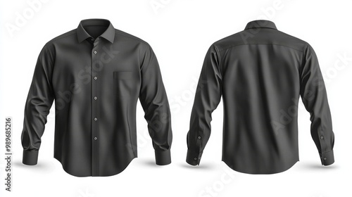 The front and back of two charcoal gray cotton long-sleeve shirts