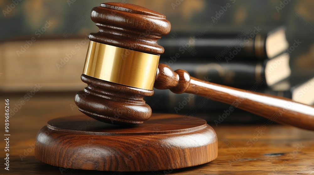 Close-up of a judge's wooden gavel resting on a desk with legal books in the background, representing law, justice, and courtroom authority. Close-up of a judge's wooden gavel resting on a desk with legal books in the background, representing law, justice, and courtroom authority.