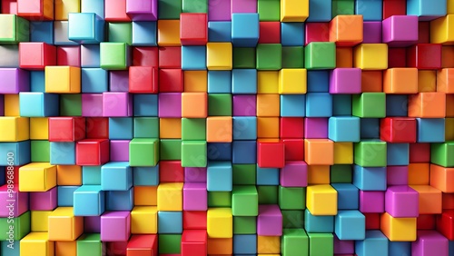 Bold color blocks with contrasting shades of red, blue, and yellow