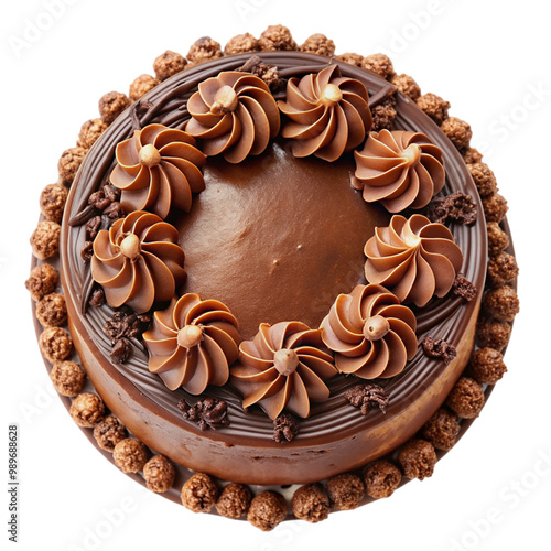 Tasty chocolate cake top view Isolated on transparent background.