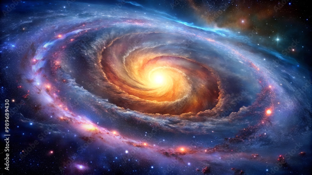 A swirling galaxy with stars and nebula in rich colors A swirling galaxy with stars and nebula in rich colors