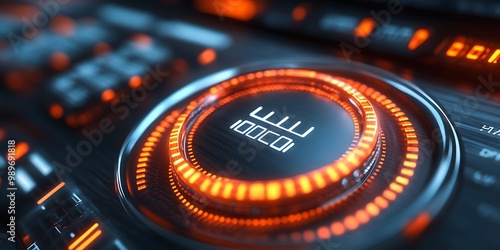 Close-up of a high-tech control knob with illuminated features.