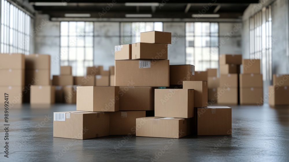 Fototapeta premium warehouse full of boxes generative ai