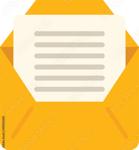 Free Download Open yellow envelope with a letter sticking out, isolated on white background - GFXLoad