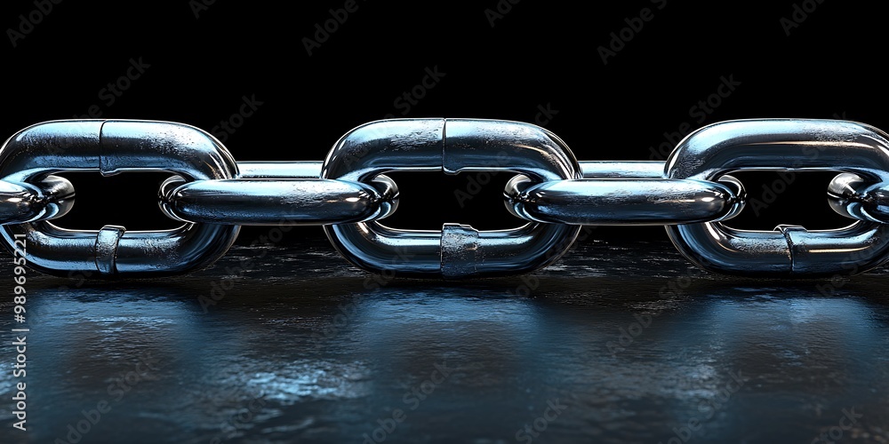 Obraz premium Metallic chain links on a dark surface.