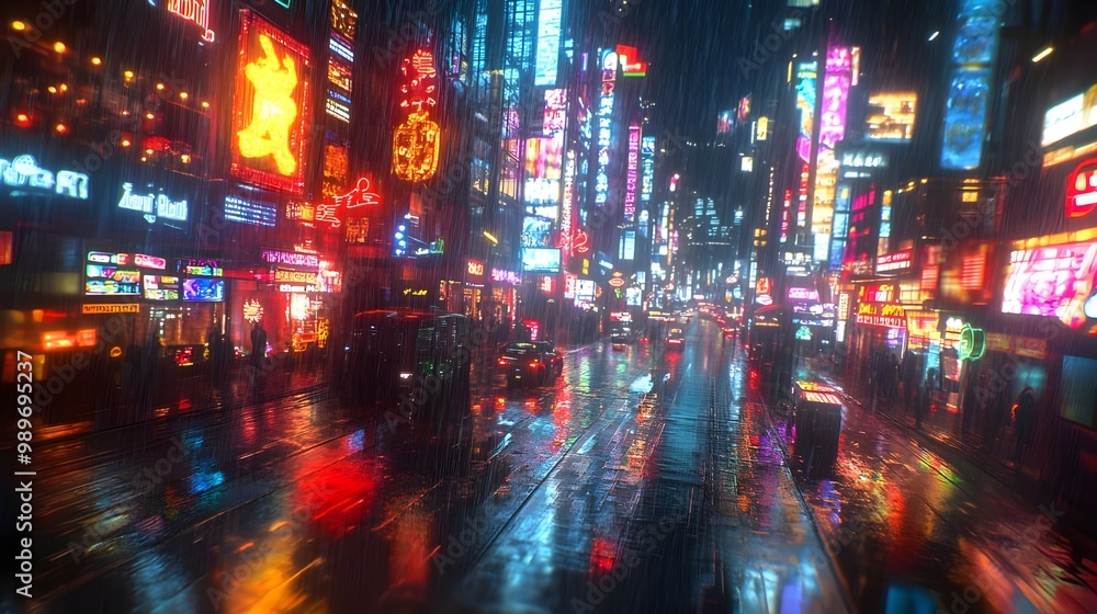 Towering neon signs glowing over bustling city streets images Towering neon signs glowing over bustling city streets images