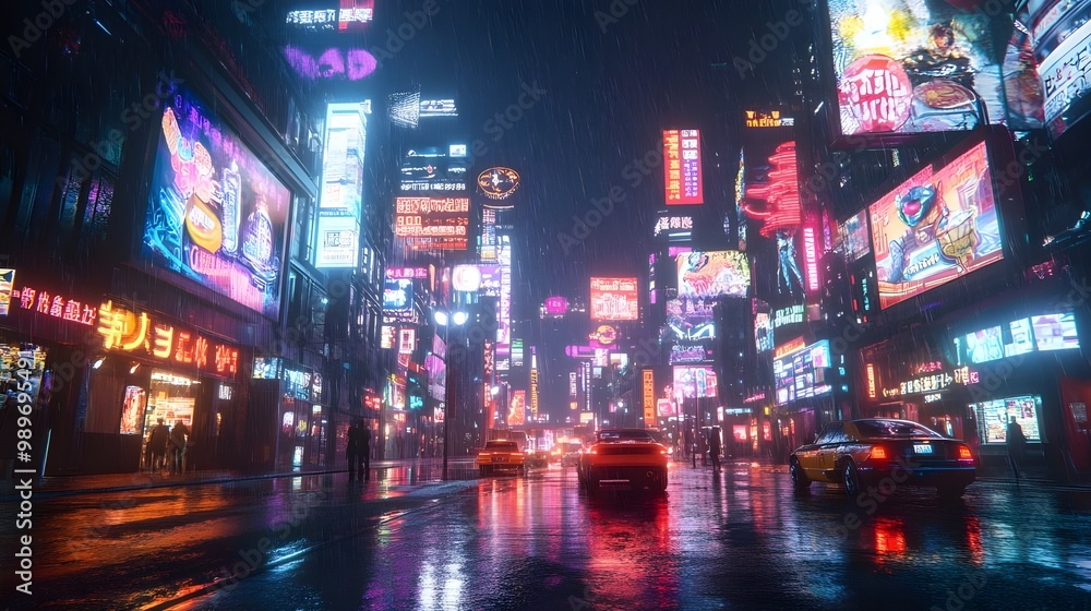 Neon towers light up the busy city streets vivid images Neon towers light up the busy city streets vivid images