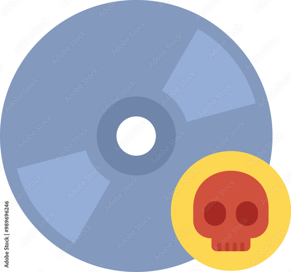 Digital illustration of a cd rom with a skull icon, representing a potential digital threat or cyber attack Digital illustration of a cd rom with a skull icon, representing a potential digital threat or cyber attack