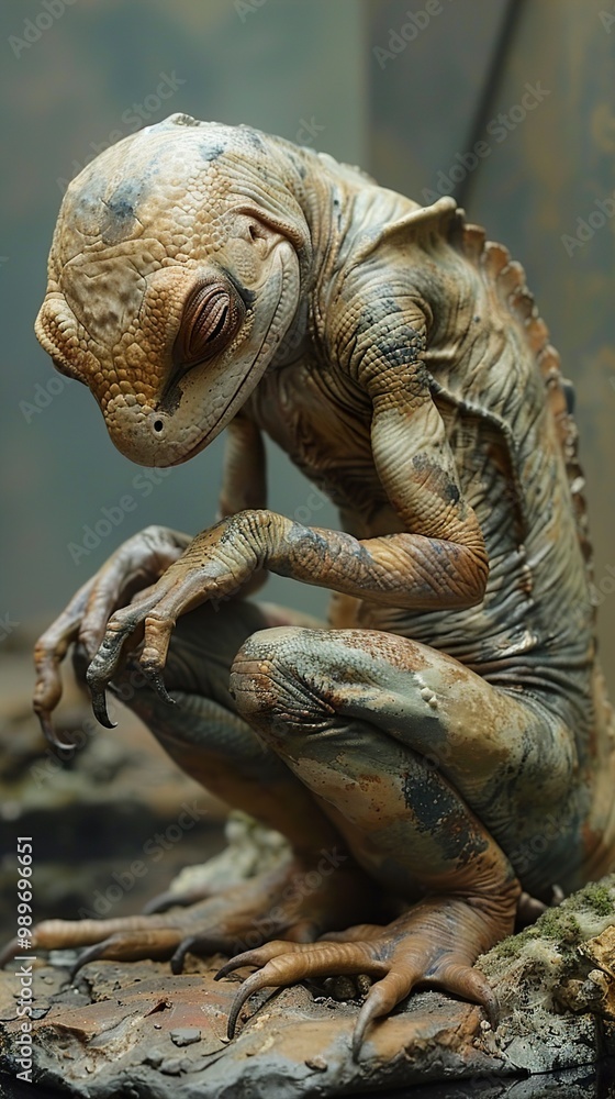 A Melancholy Lizard Creature in a Surreal Setting A Melancholy Lizard Creature in a Surreal Setting