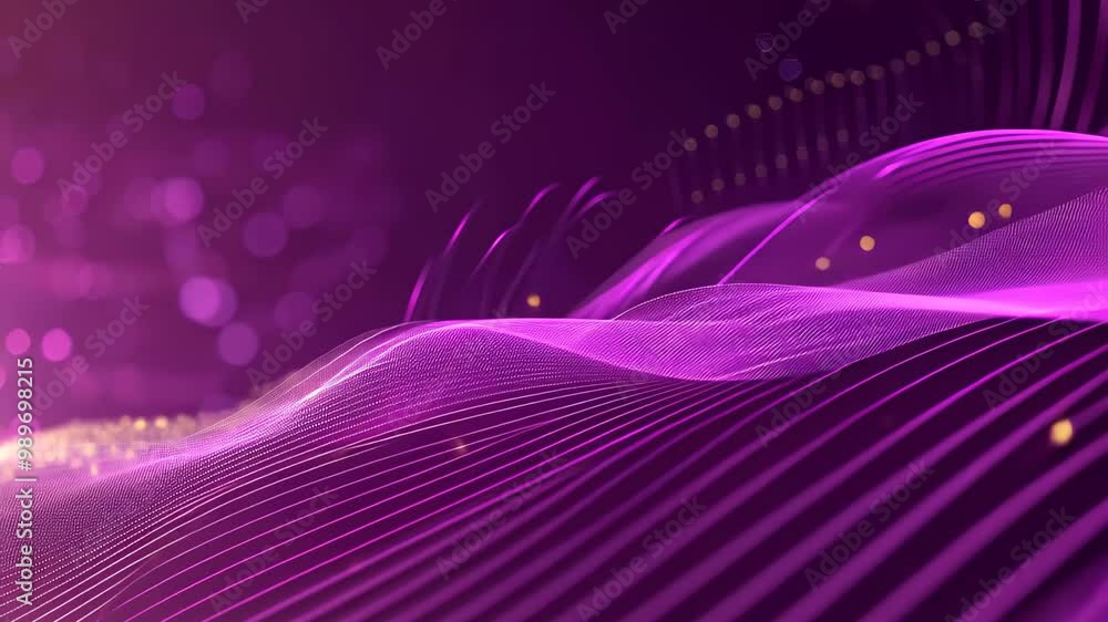 A abstract digital landscape showcases flowing lines in vibrant purple ...