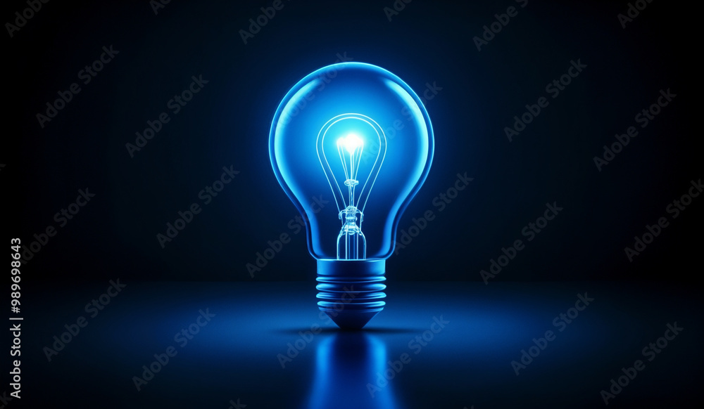 Blue holographic glowing lightbulb with copy space. Blue holographic glowing lightbulb with copy space.