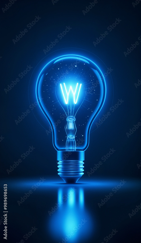 Blue holographic glowing lightbulb with copy space. Blue holographic glowing lightbulb with copy space.