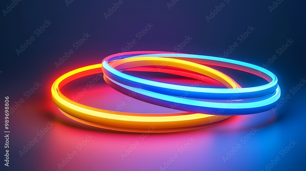 Fototapeta premium Colorful glowing rings intertwined on a dark background.