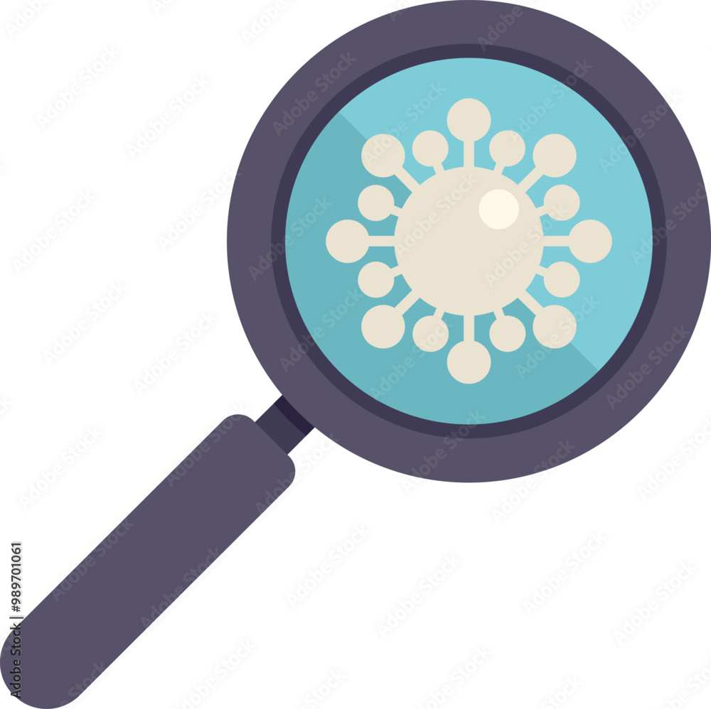 Magnifying glass is showing a virus under a microscope for medical research Magnifying glass is showing a virus under a microscope for medical research