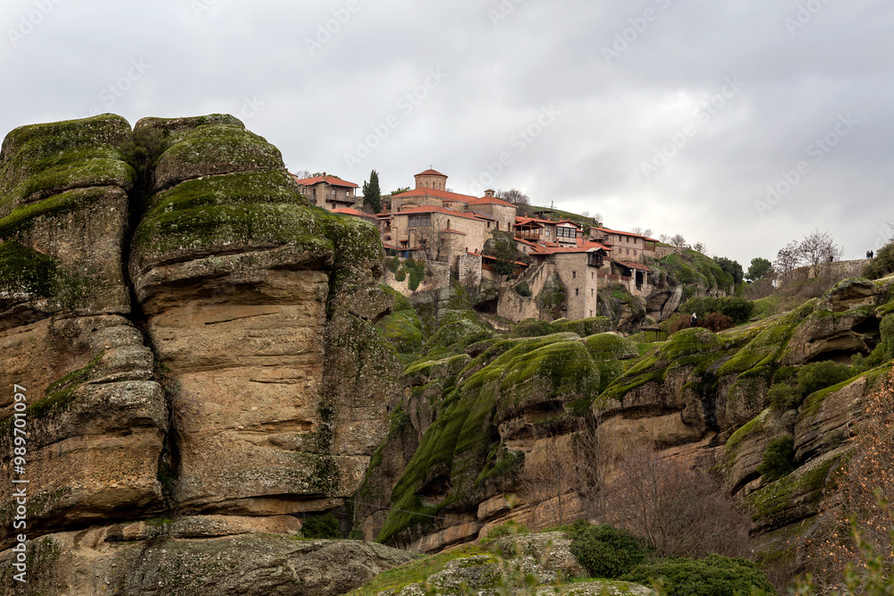 Orthodox monasteries of Meteora (Greece) on the rocks shrouded in fog Orthodox monasteries of Meteora (Greece) on the rocks shrouded in fog