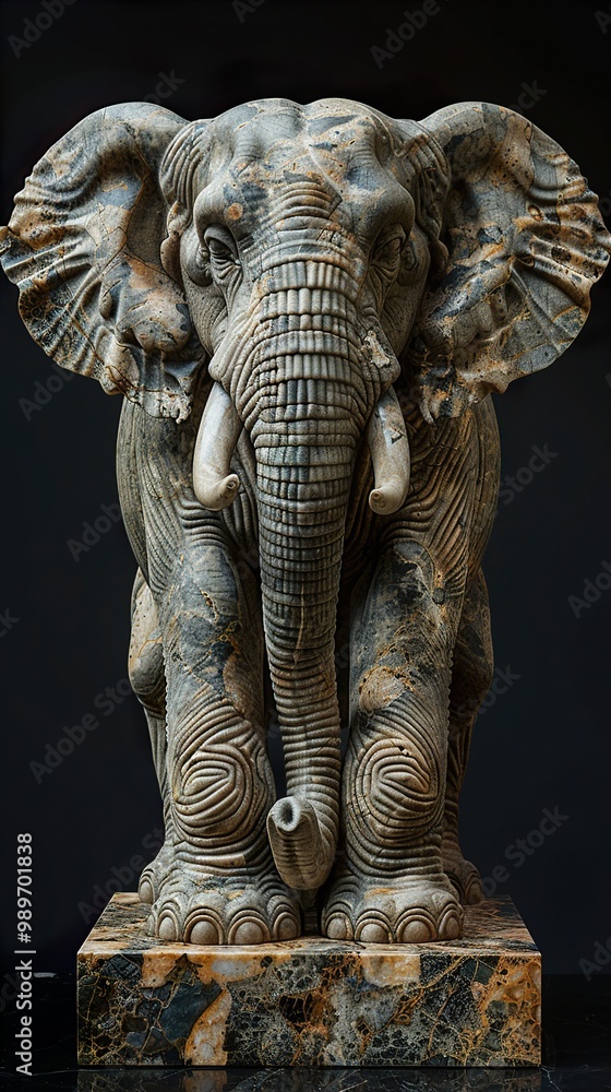 Detailed Marble Elephant Sculpture - Wildlife Art Detailed Marble Elephant Sculpture - Wildlife Art