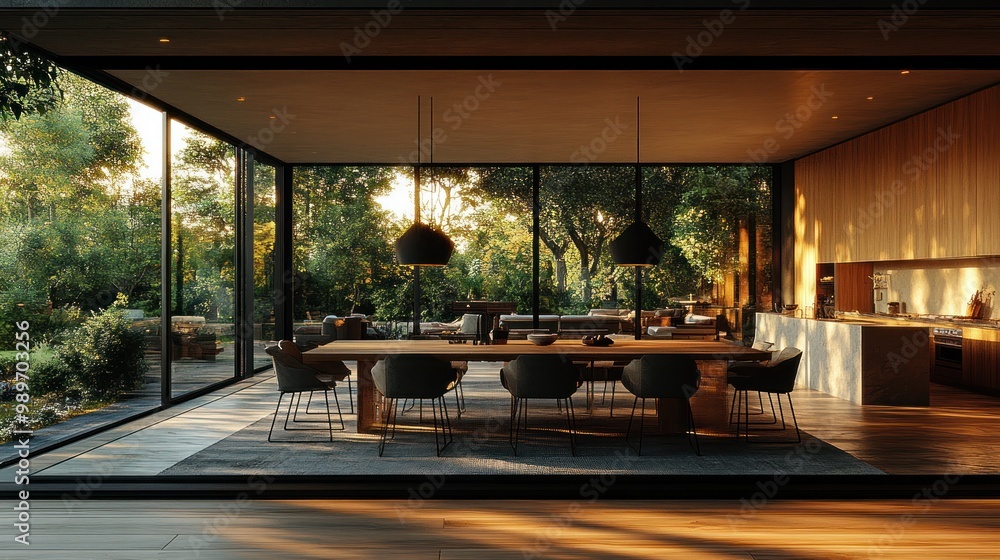 Modern Dining Room with Large Windows Modern Dining Room with Large Windows