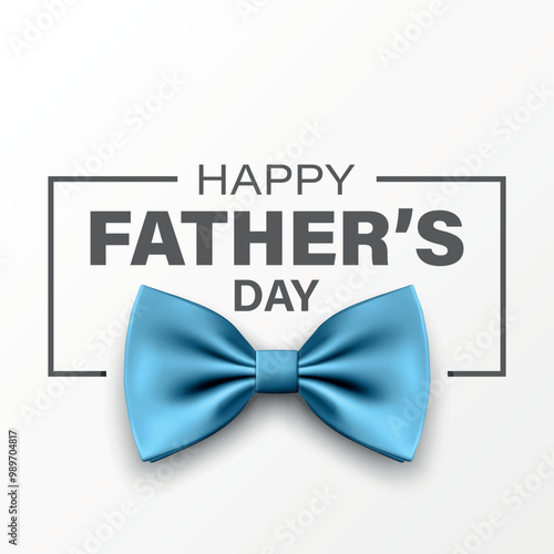 Vector Bow Tie for Father s Day Design. 3d Realistic Silk Blue Bow Tie. Glossy Bowtie, Tie Gentleman. Father s Day Holiday Concept. Design Template for Greeting Card, Invitation, Poster