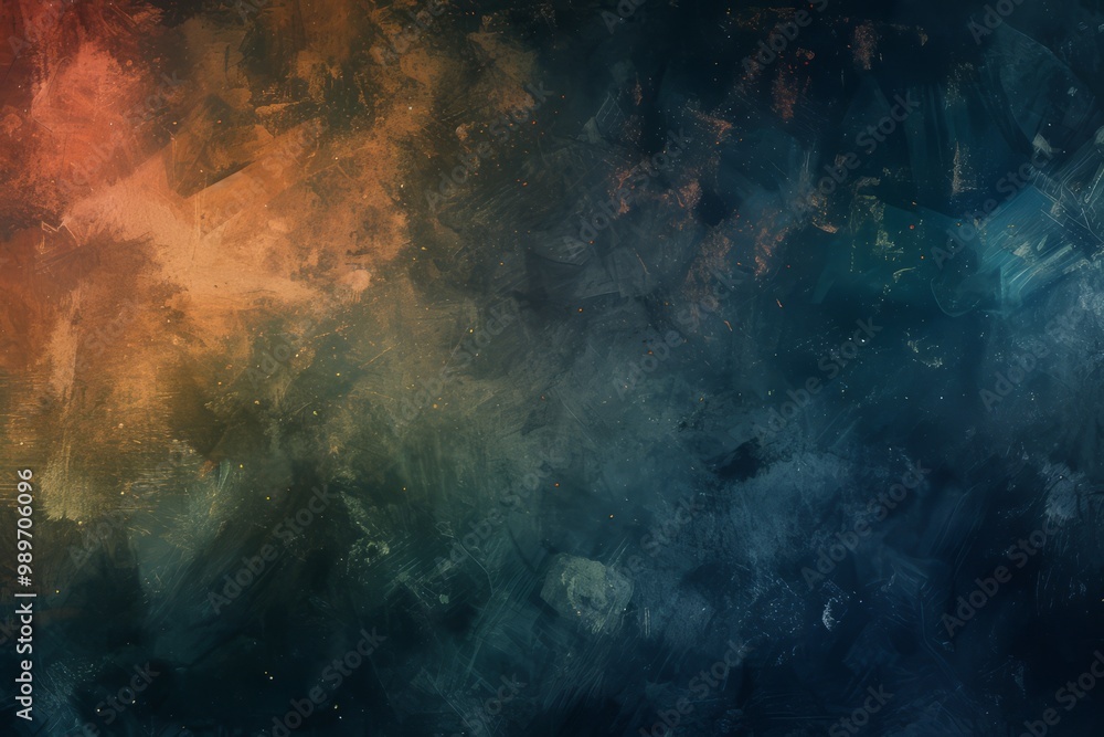 Abstract Painting with Blue, Green, Orange, and Gold Hues Abstract Painting with Blue, Green, Orange, and Gold Hues
