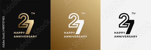 Logo 27th, 27 years anniversary, Creative design template for celebration, birthday, greeting. Editable file