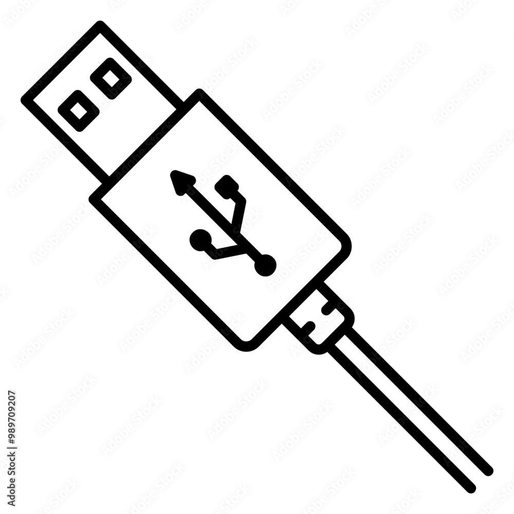 Illustration of USB Cable Line Icon Illustration of USB Cable Line Icon