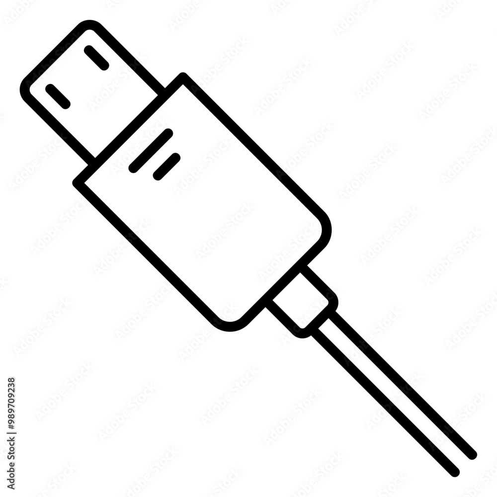 Illustration of Micro USB Cable Line Icon Illustration of Micro USB Cable Line Icon