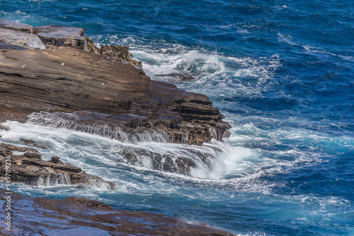 Dramatic Ocean crashing wave Hawaii at Makapu Point