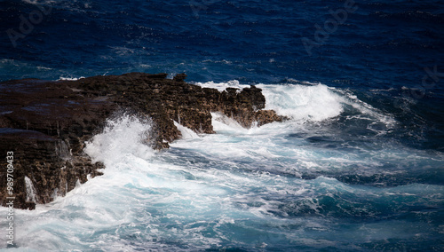 Dramatic Ocean crashing wave Hawaii at Makapu Point