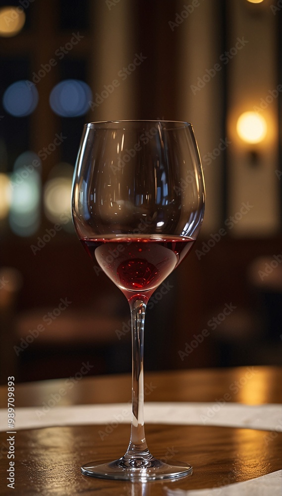 A close-up of a wine glass with a blurred background of a romantic restaurant setting A close-up of a wine glass with a blurred background of a romantic restaurant setting