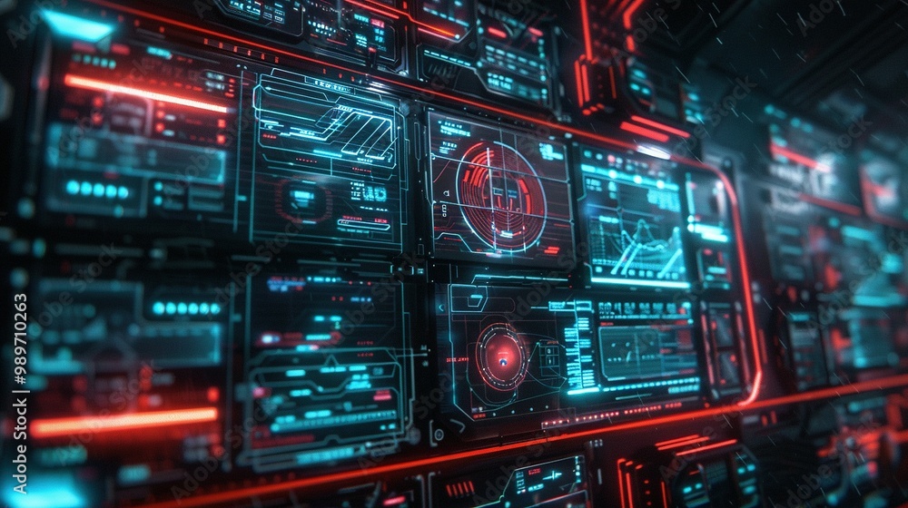 Futuristic Sci-Fi Interface with Red and Blue Lights Futuristic Sci-Fi Interface with Red and Blue Lights