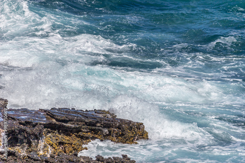 Dramatic Ocean crashing wave Hawaii at Makapu Point