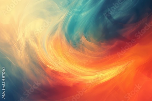 Abstract Swirling Background with Orange, Yellow, and Teal Hues