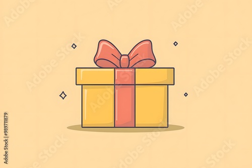 A minimalist isolated illustration of a gift box with a ribbon, representing retail or gifting services, using clean shapes and a vibrant color palette