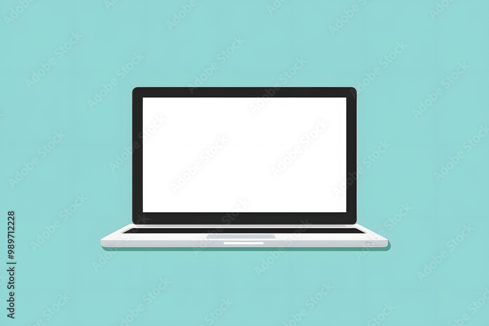 An isolated flat design of a laptop, with the screen showing a blank interface, using simple lines and clean colors to represent technology and work An isolated flat design of a laptop, with the screen showing a blank interface, using simple lines and clean colors to represent technology and work