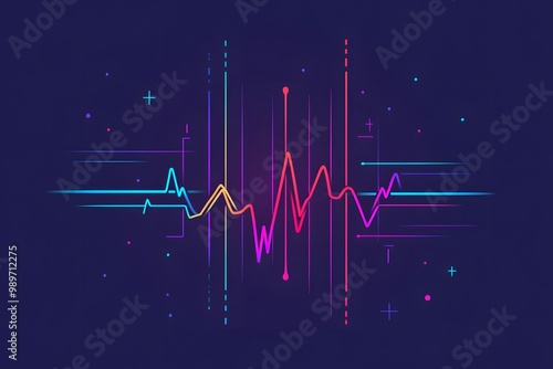 An isolated flat design of a heart monitor pulse, using clean lines and vibrant colors to represent health care or wellness