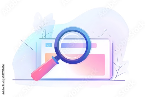 a search bar and magnifying glass icon, with simple lines and gradients, perfect for website headers or navigation sections