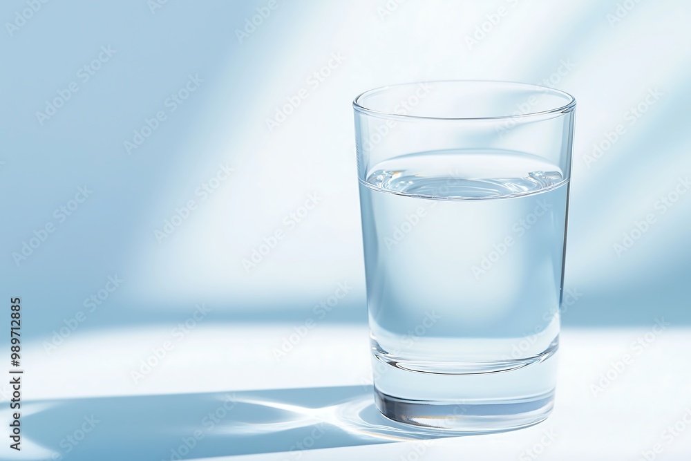 Clear Glass of Water with Blue Background and Soft Shadow Clear Glass of Water with Blue Background and Soft Shadow