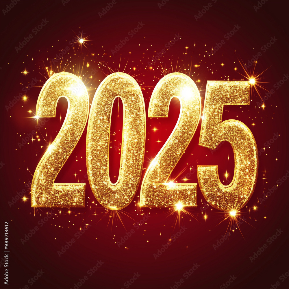 Glittering golden 2025 text with sparkles, festive New Year celebration Glittering golden 2025 text with sparkles, festive New Year celebration