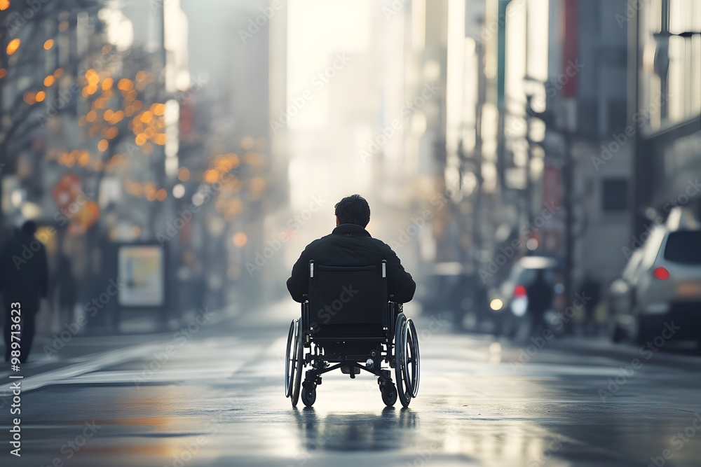 a wheelchair user navigating a city street, emphasizing accessibility and inclusion in urban spaces a wheelchair user navigating a city street, emphasizing accessibility and inclusion in urban spaces