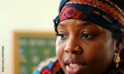 Zambian Woman Engaged in Parent-Teacher Conference