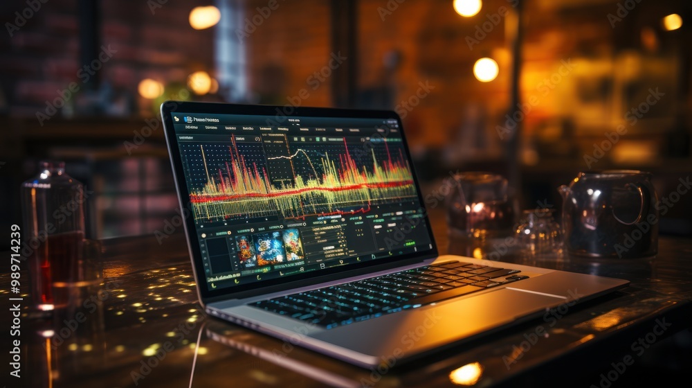 Laptop with Data Analysis Graph Displayed on Screen Laptop with Data Analysis Graph Displayed on Screen