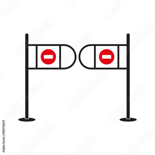 Turnstile gate icon. Entry restriction sign. Barrier with no entry symbol. Vector security element.