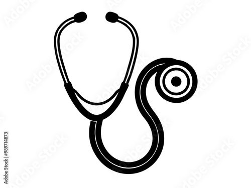 Health and medicine services poster icon, stethoscope silhouette vector illustration