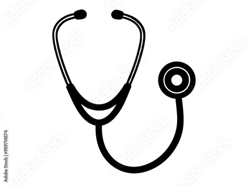 Health and medicine services poster icon, stethoscope silhouette vector illustration