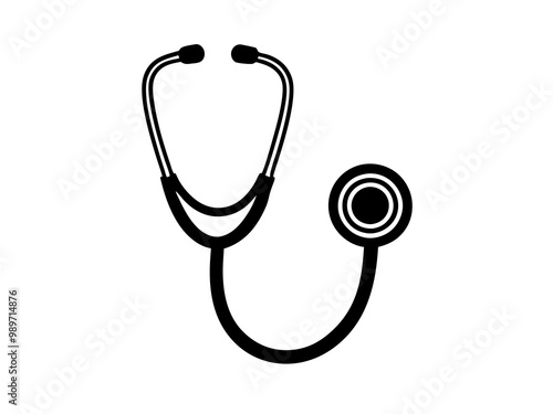 Health and medicine services poster icon, stethoscope silhouette vector illustration